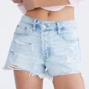 Zara Distressed Light Blue Denim Shorts